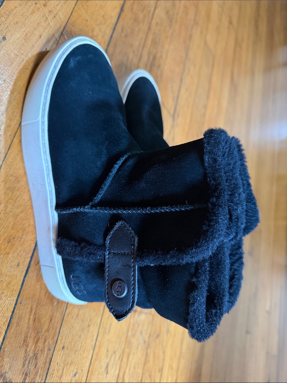 UGG Women’s Black Suede Faux-Fur Cuff Slip-On Boots